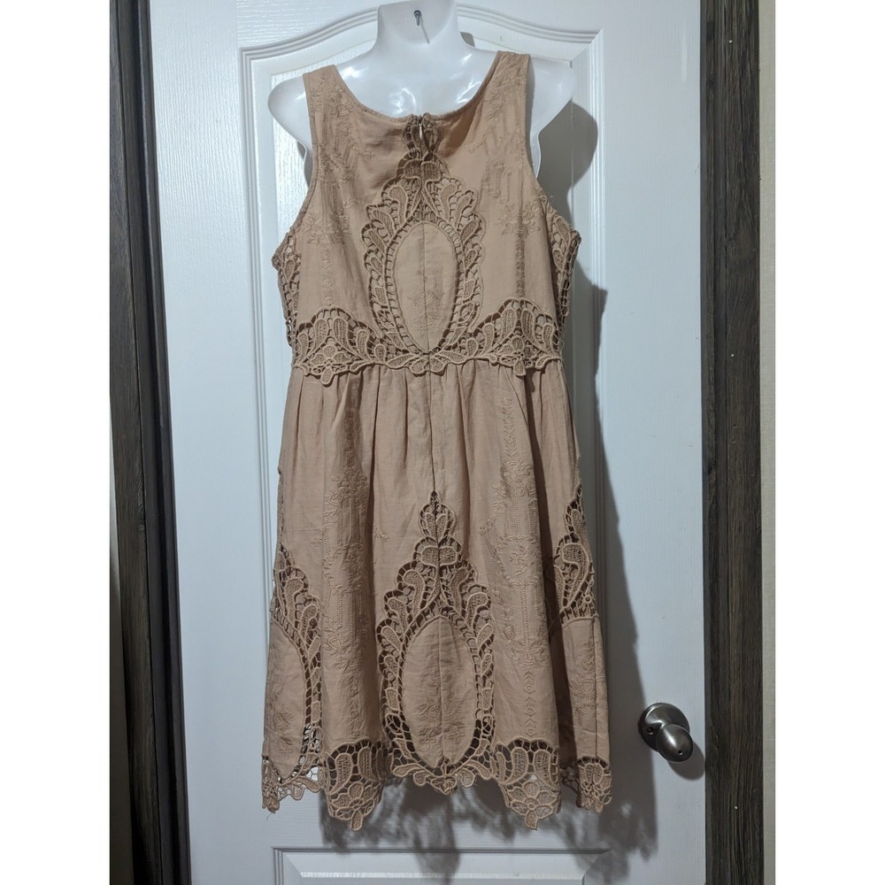 Anthropologie Nude Tan Lace Mini Dress Size L 100% Cotton Romantic Feminine $168 - Picture 5 of 11